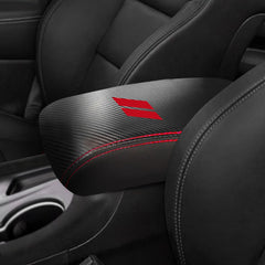 YOSRTER center console armrest cover in Carbon Fiber Red, front view with anti-scratch protection