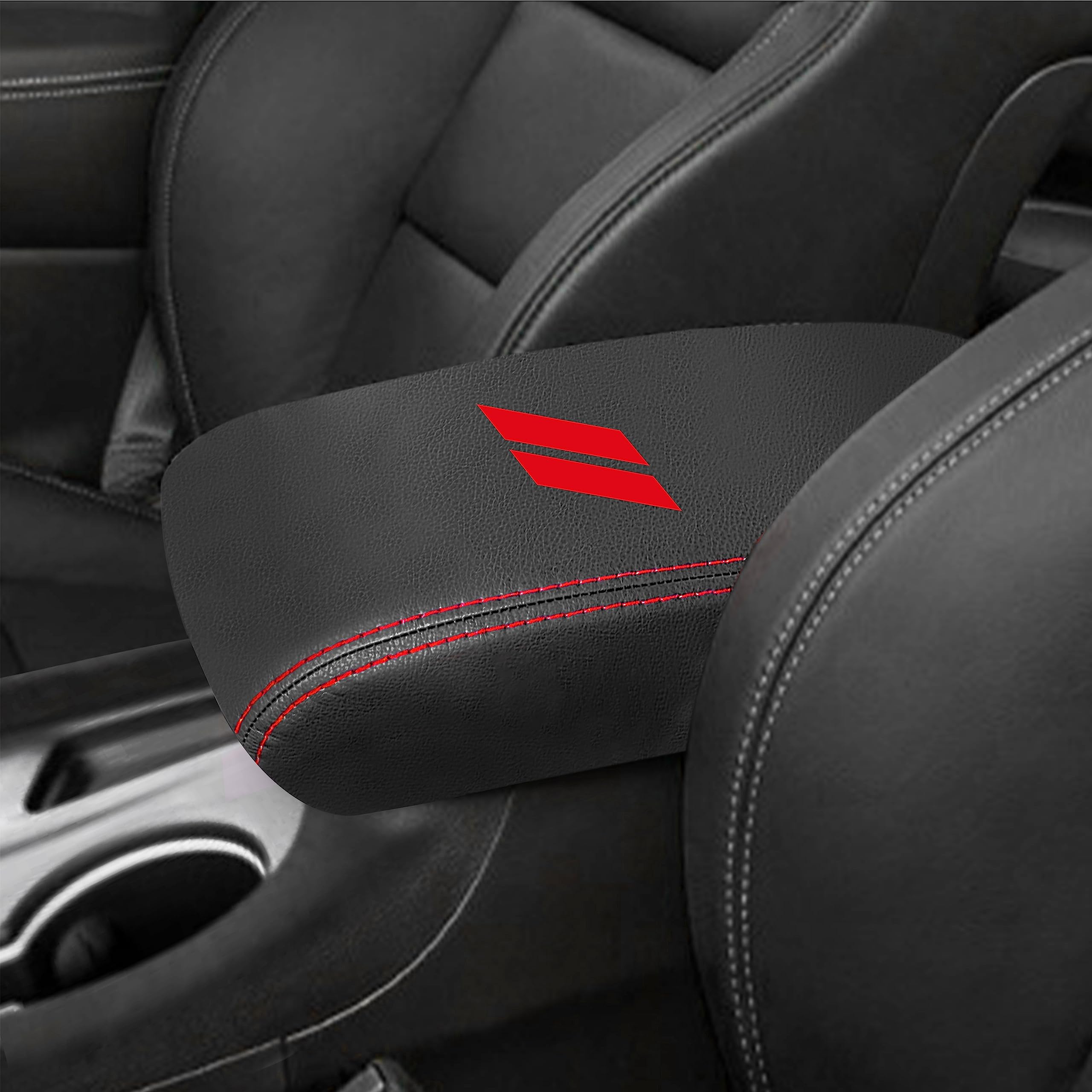 YOSRTER armrest cover for Dodge Durango with red stitches protects the center console.