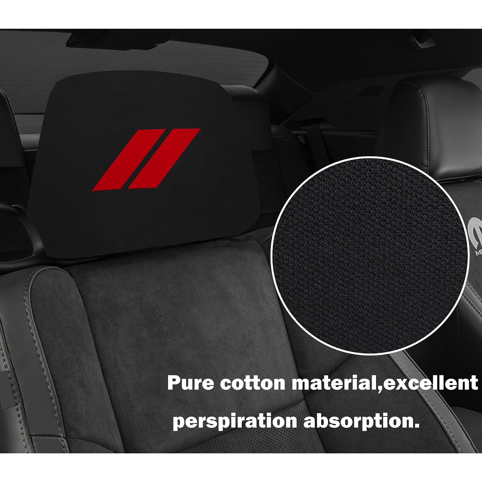 YOSRTER headrest cover shows easy install with elastic bottom band for quick refresh.