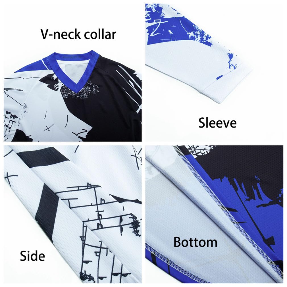 YOUALSO Youth Dirt Bike Jersey action shot in blue, quick-dry fabric supports intense play.