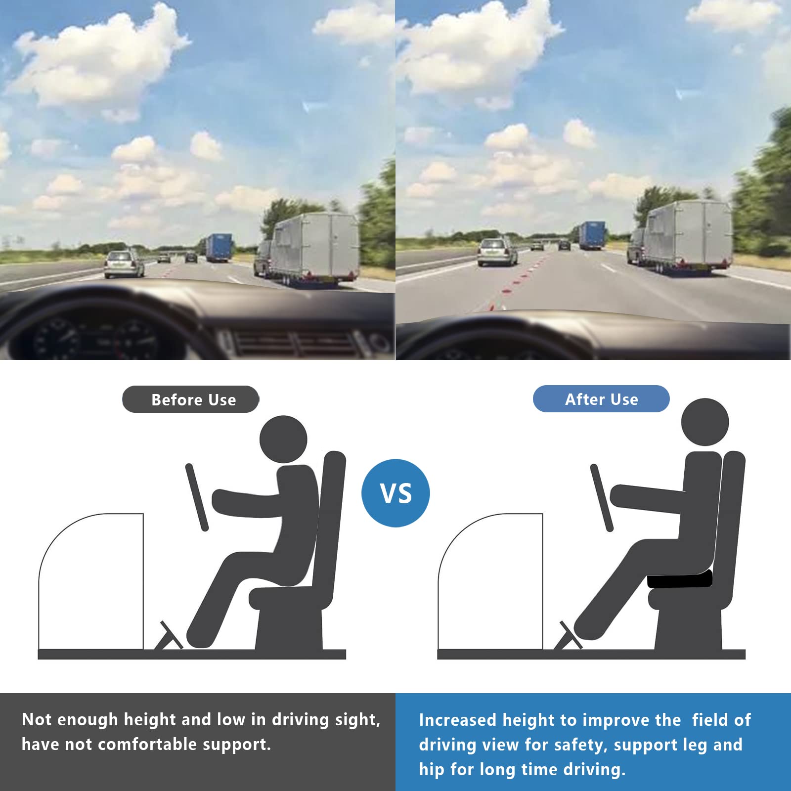 YOUFI cushion 6-inch height provides elevated driving position.