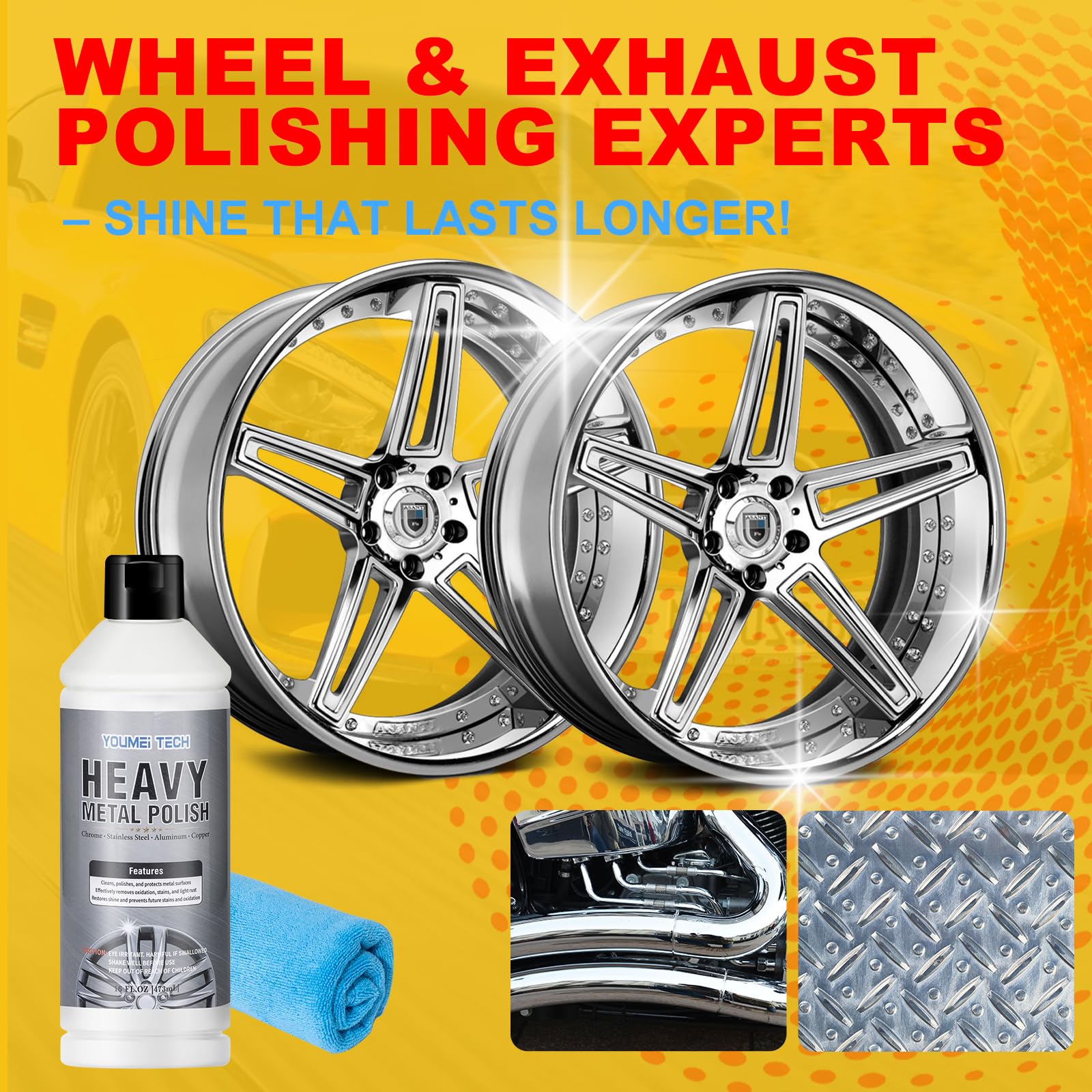 Using YOUMEITECH polish with microfiber towel on chrome for a smooth, lustrous finish