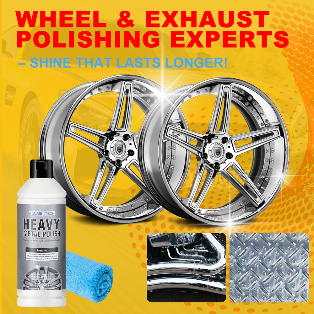 Using YOUMEITECH polish with microfiber towel on chrome for a smooth, lustrous finish