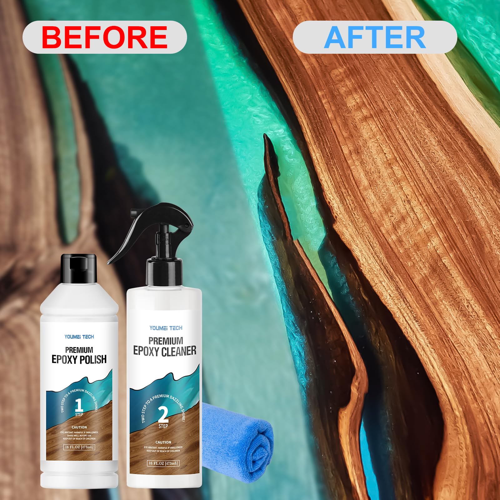YOUMEITECH resin polishing kit creates a smooth, high-gloss finish on cured epoxy surfaces.