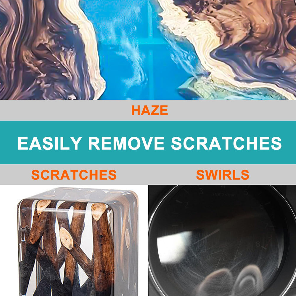 YOUMEITECH resin polishing tools demonstrate scratch removal on epoxy.