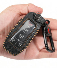YONUFI Ford key fob cover in black leather protects against drops while preserving signal