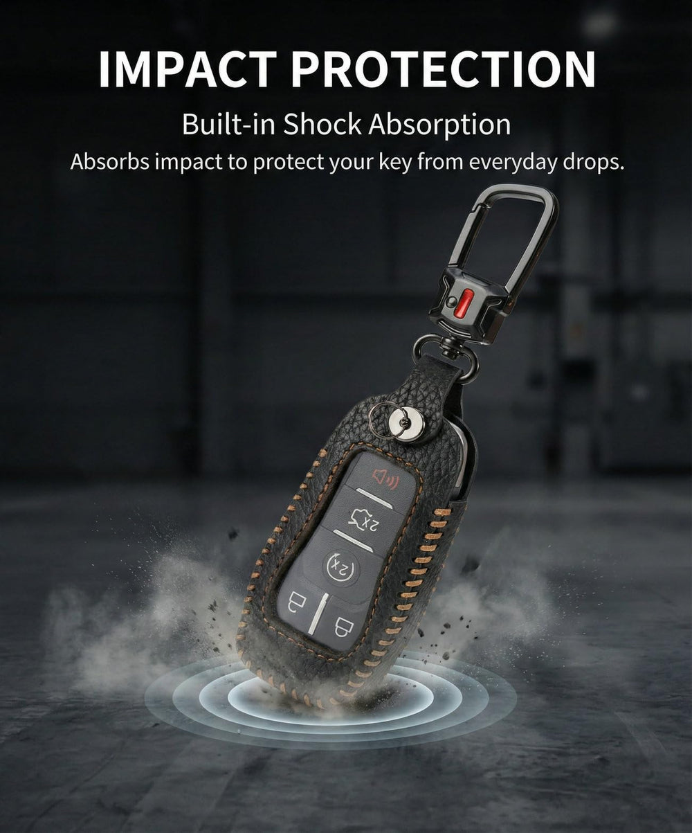 YONUFI Mustang key fob cover leather offers slim protection with clear button visibility