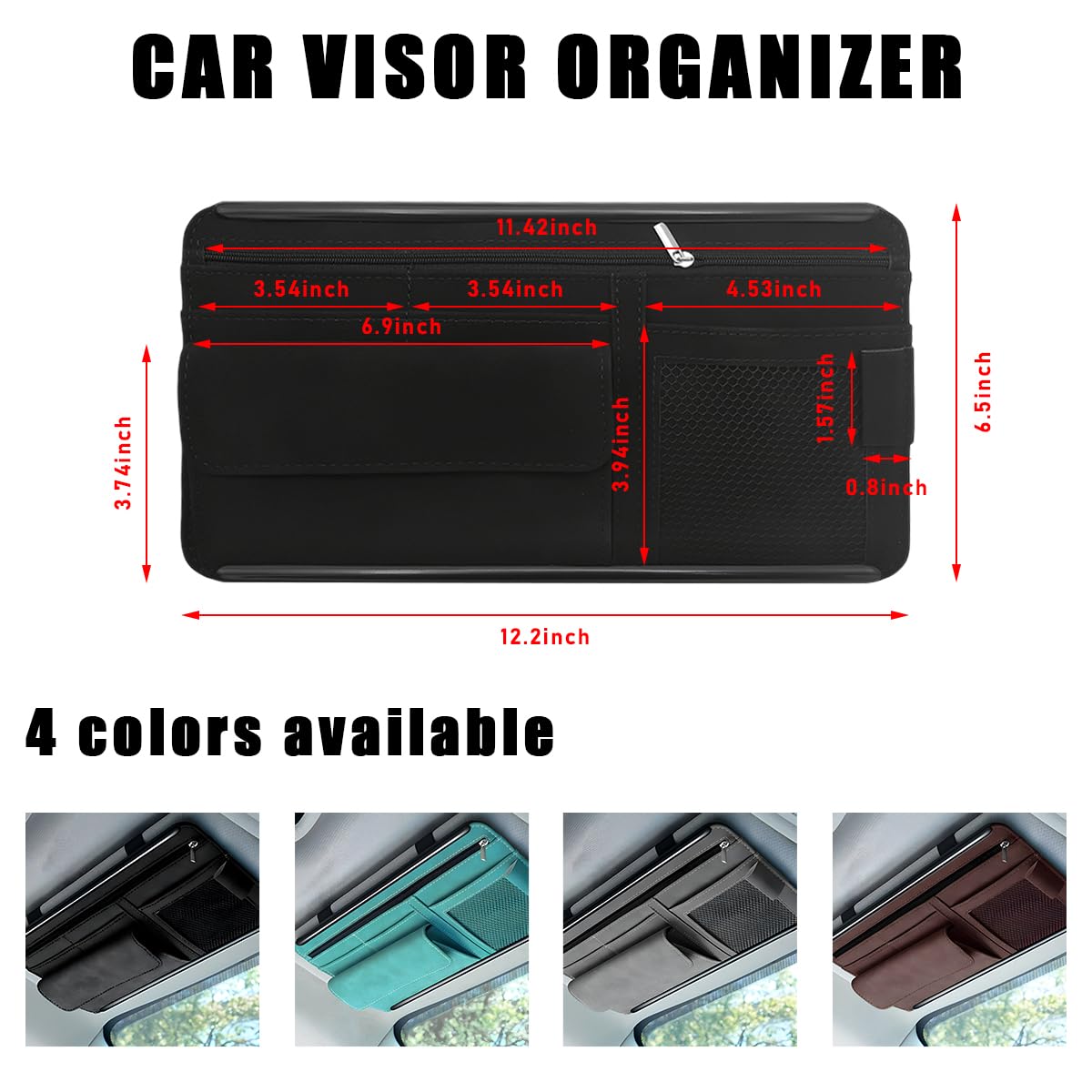 Yourkar sun visor organizer with partition storage keeps sunglasses, notes, and pens neatly organized.