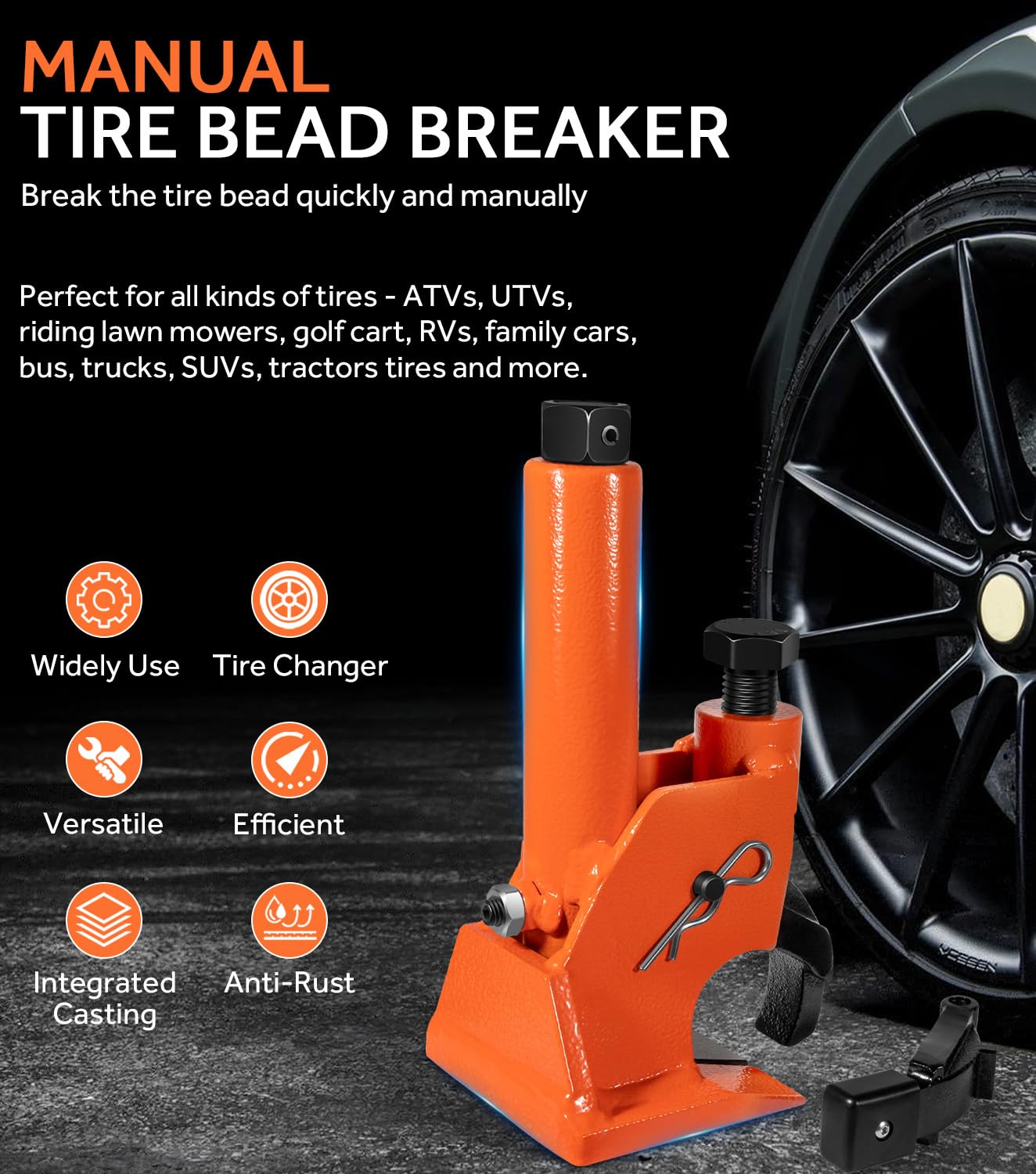Yoursme bead breaker in use on large ATV tires for bead removal
