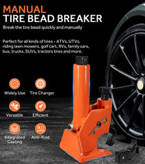 Yoursme bead breaker in use on large ATV tires for bead removal