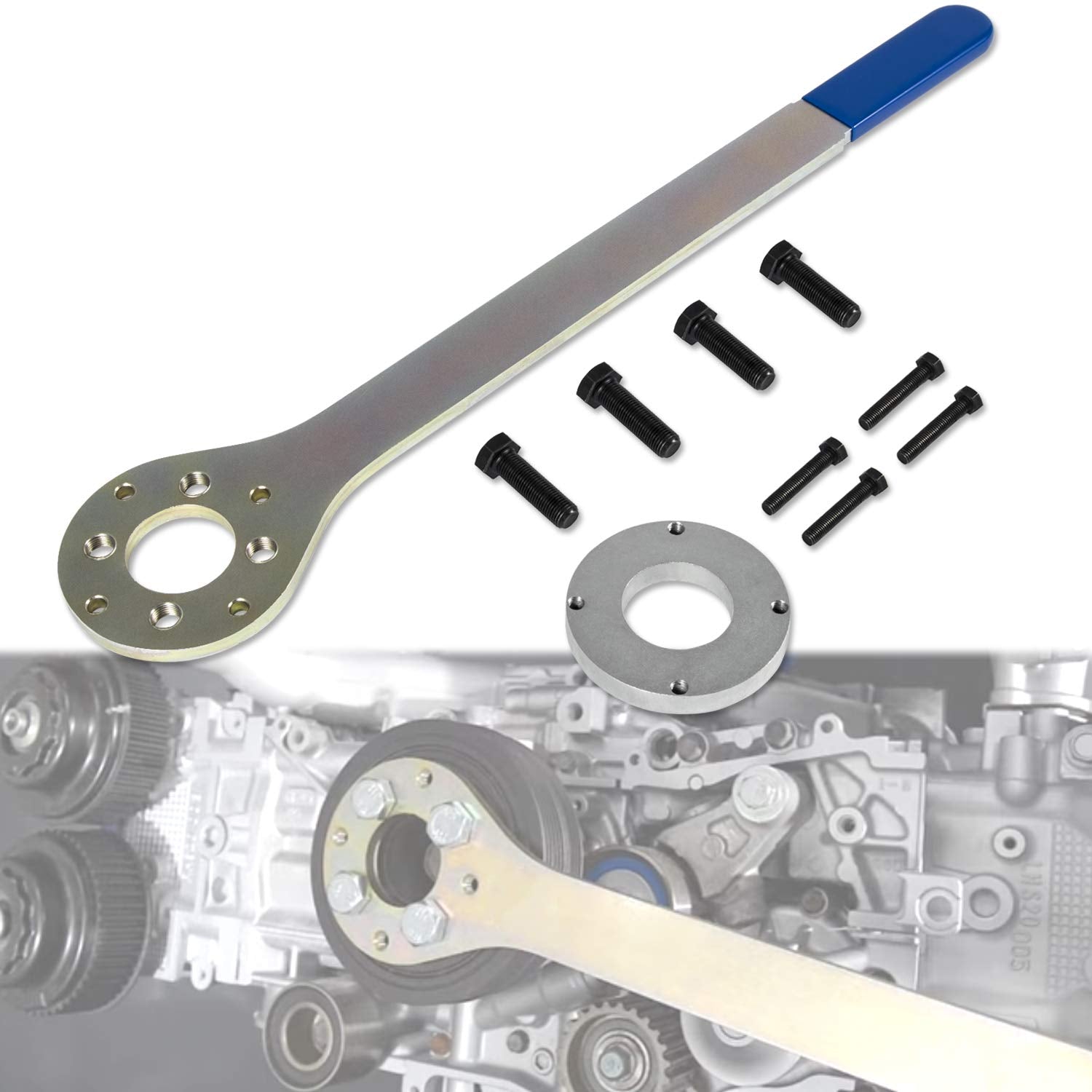 Yoursme crank pulley tool with screws holder in front view for timing belt service