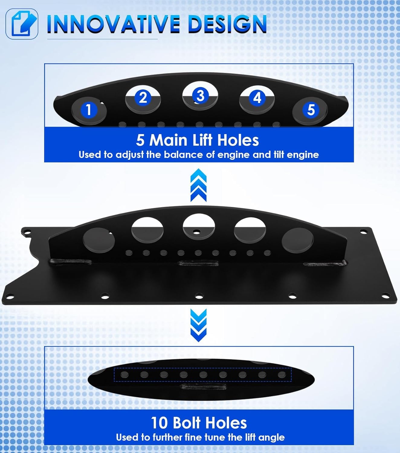 Yoursme lift plate with 10 bolt holders allows fine-tuned angles.