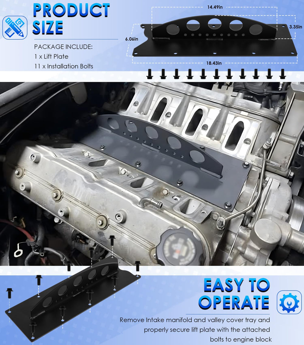 Yoursme lift plate installed on engine block for safe, efficient lifting