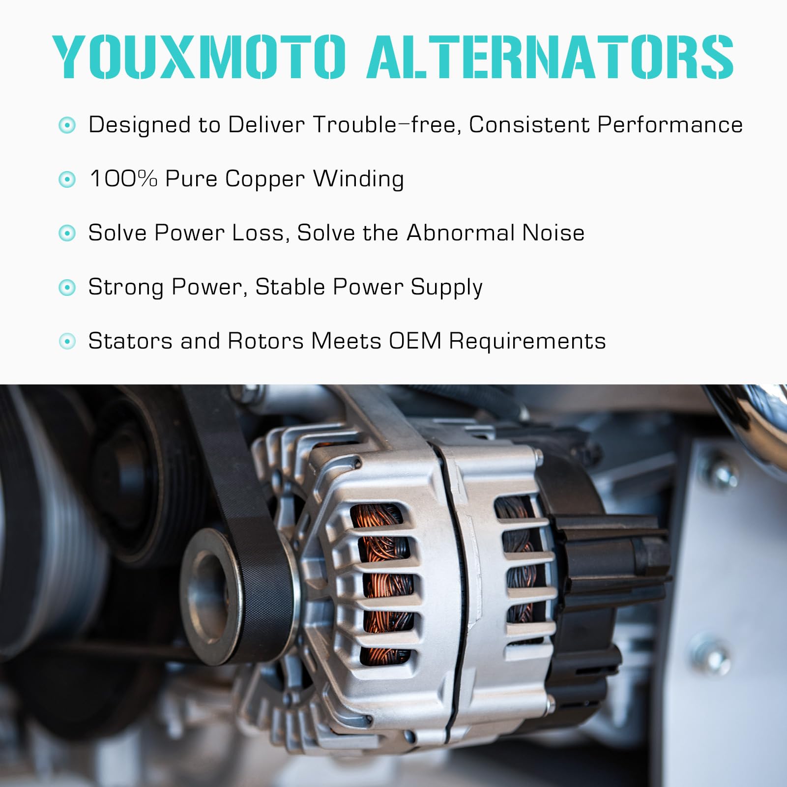 Youxmoto 160A alternator for Jeep Grand Cherokee, rear view, durability in service.