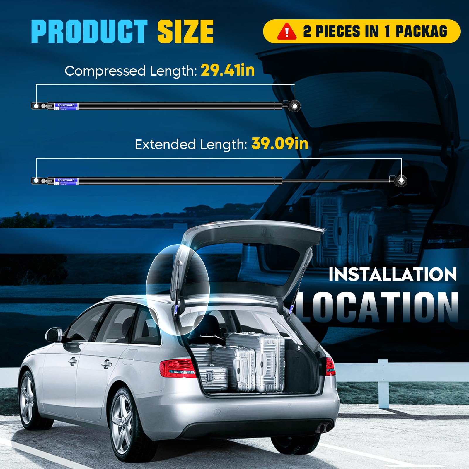 Youxmoto 4900 rear hatch lift supports offer balanced assistance for left and right sides.