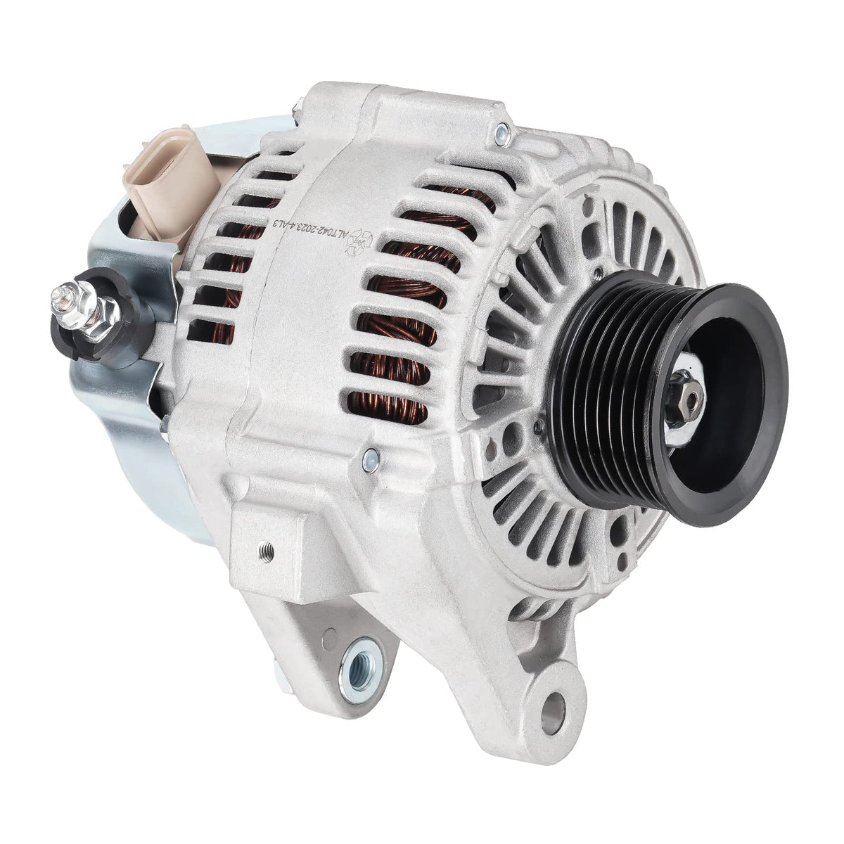 Youxmoto 90A alternator front view showing durable aluminum housing for steady power