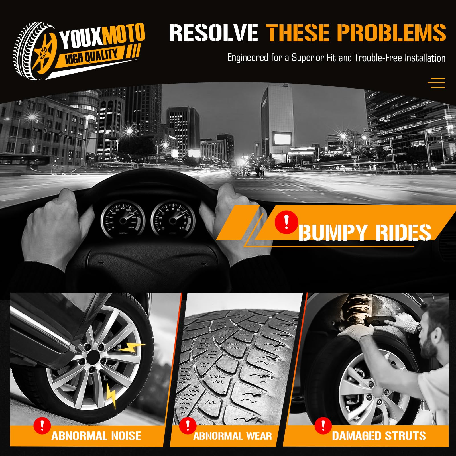 Youxmoto easy-install front strut assembly simplifies replacement and setup.