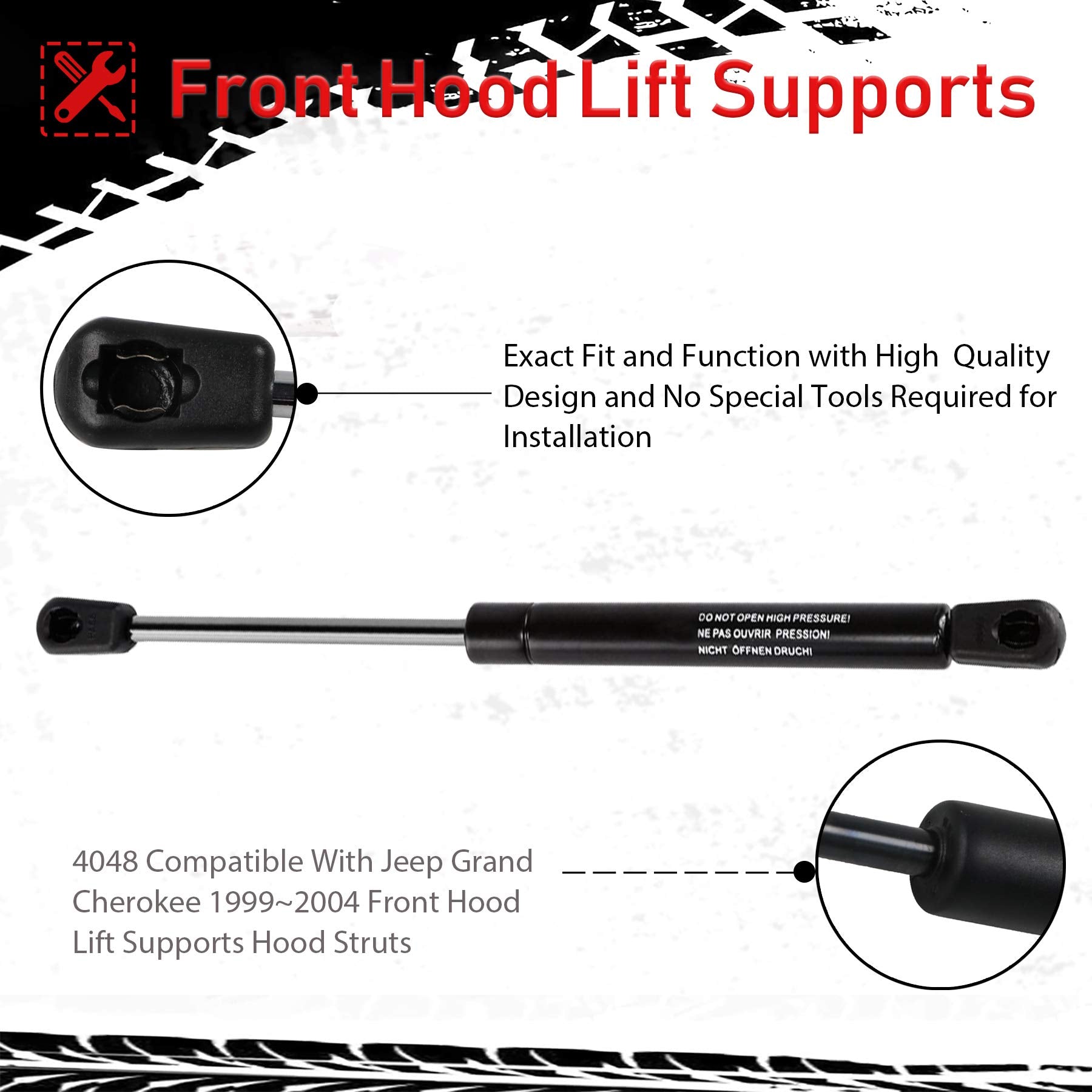 Youxmoto Jeep Grand Cherokee front hood struts right ensure smooth lift and reliable hold.