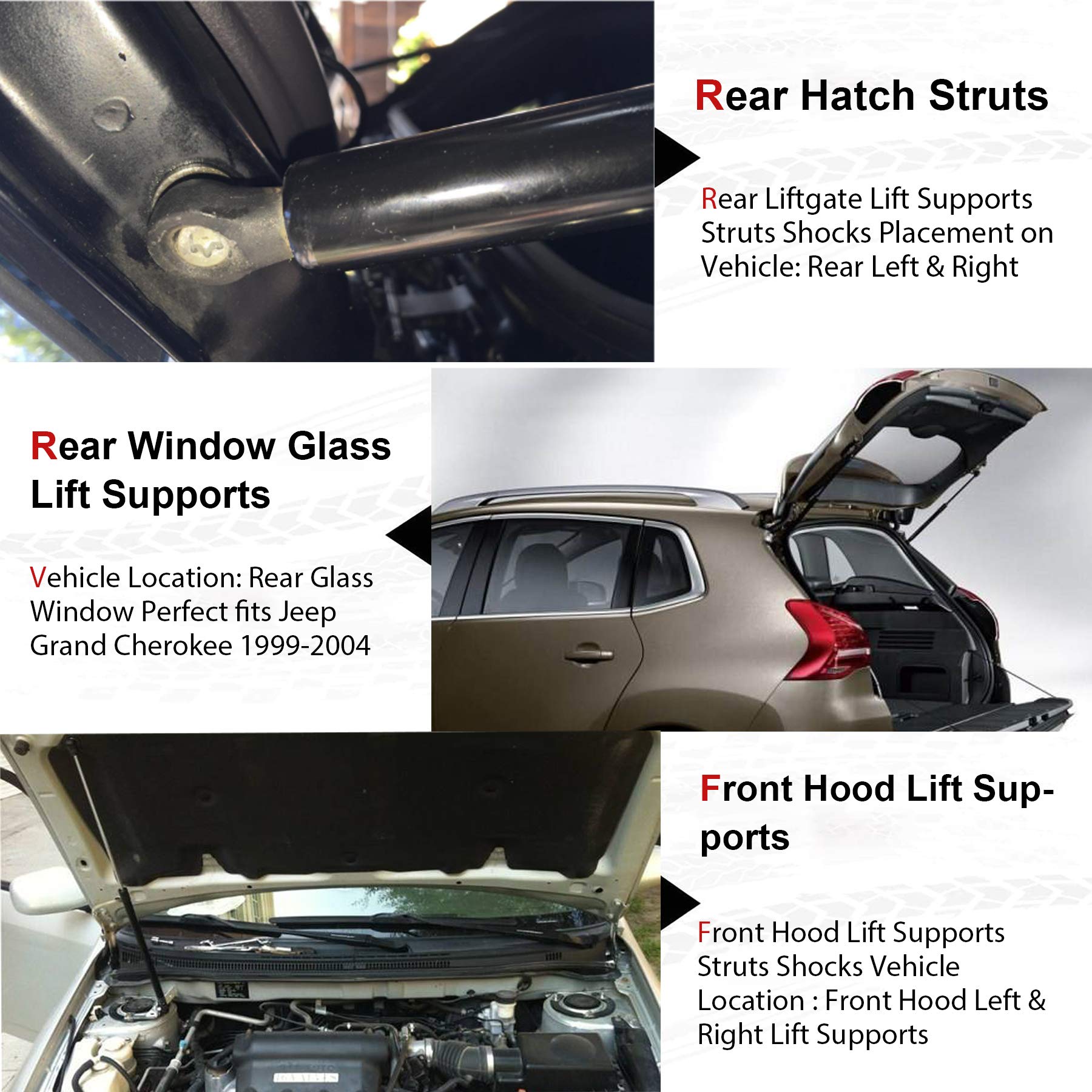 Youxmoto Jeep Grand Cherokee rear window lift supports left enable easy, safe venting.