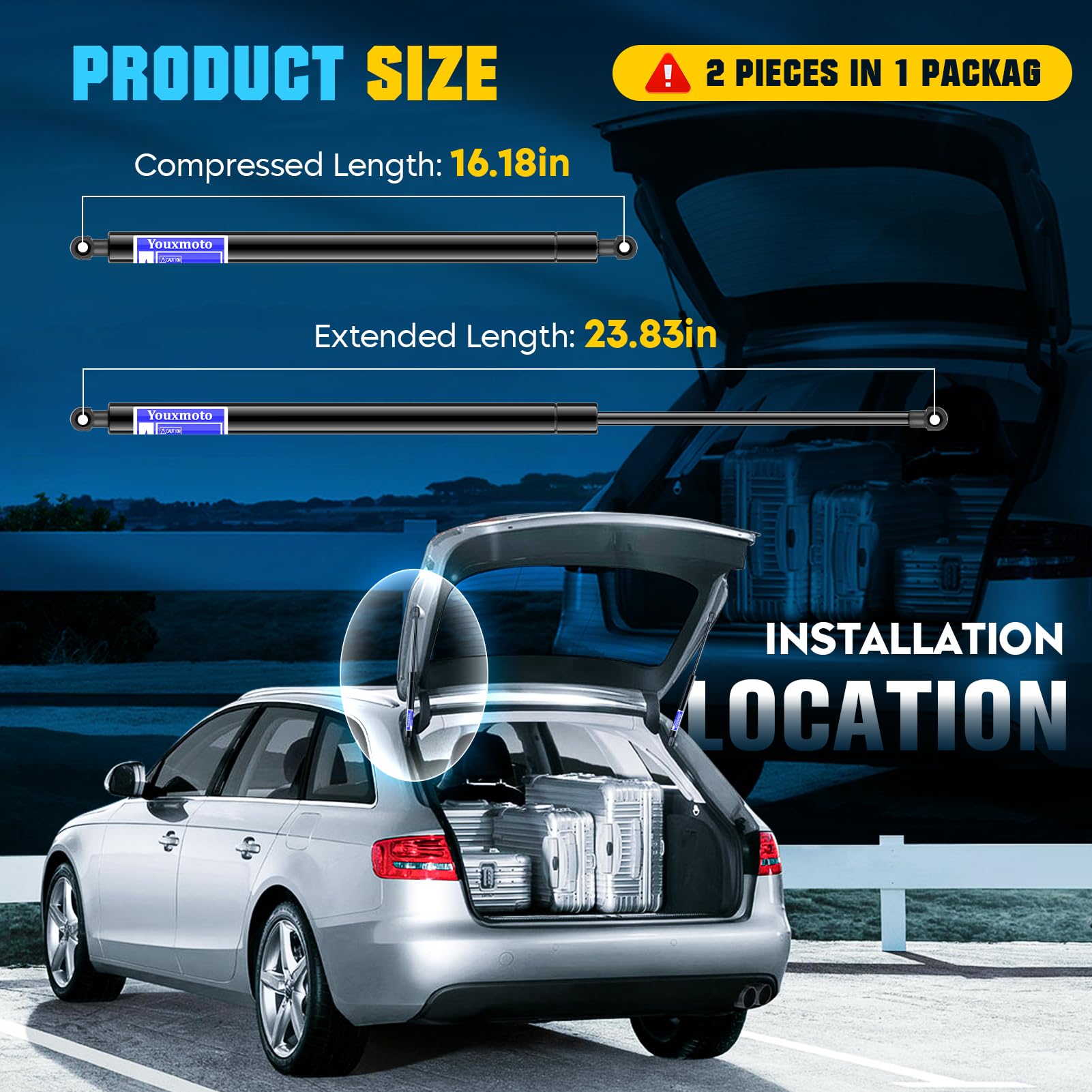 Youxmoto Wagoneer rear hatch lift support left side compatible with 1984-1990 models.