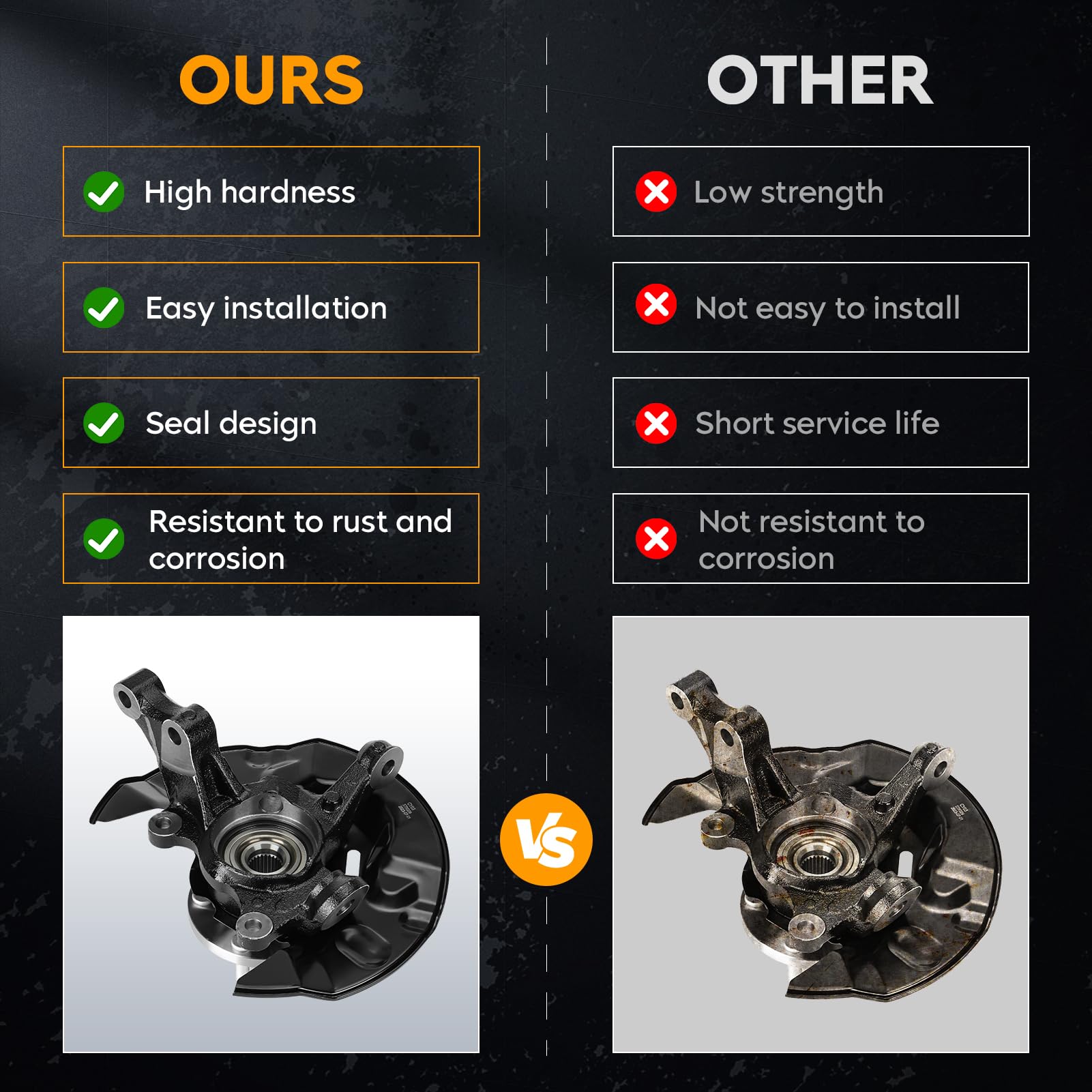Youxmoto steering knuckle closeup, rust resistant coating offers durability in harsh conditions.