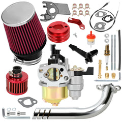 YOXUFA 212cc carburetor kit close-up showing precise fitment and tuning potential.