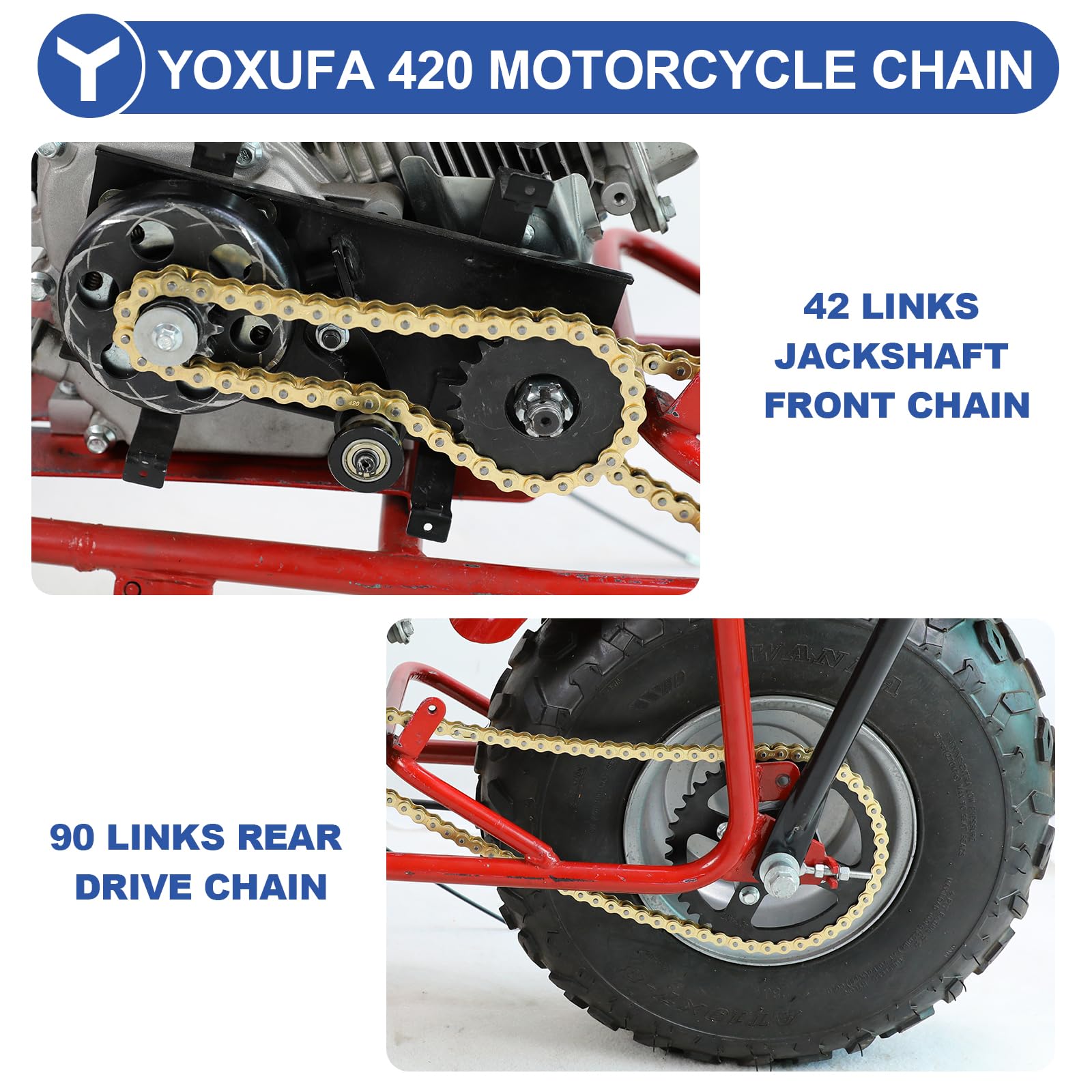 YOXUFA 420 rear drive chain 90 links for durable performance on rider-ready bikes.