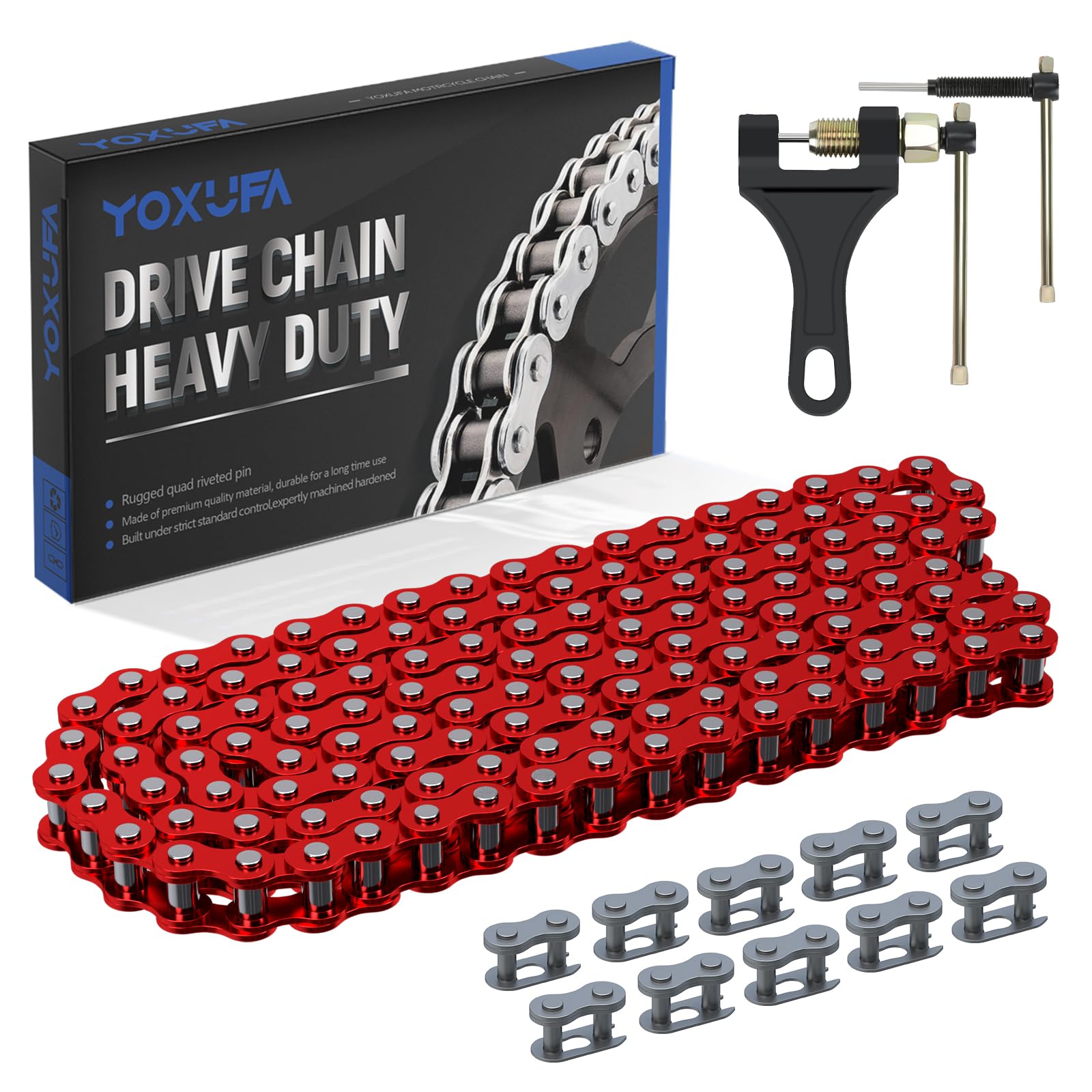 YOXUFA 420 chain in red, 132-link, ready for installation