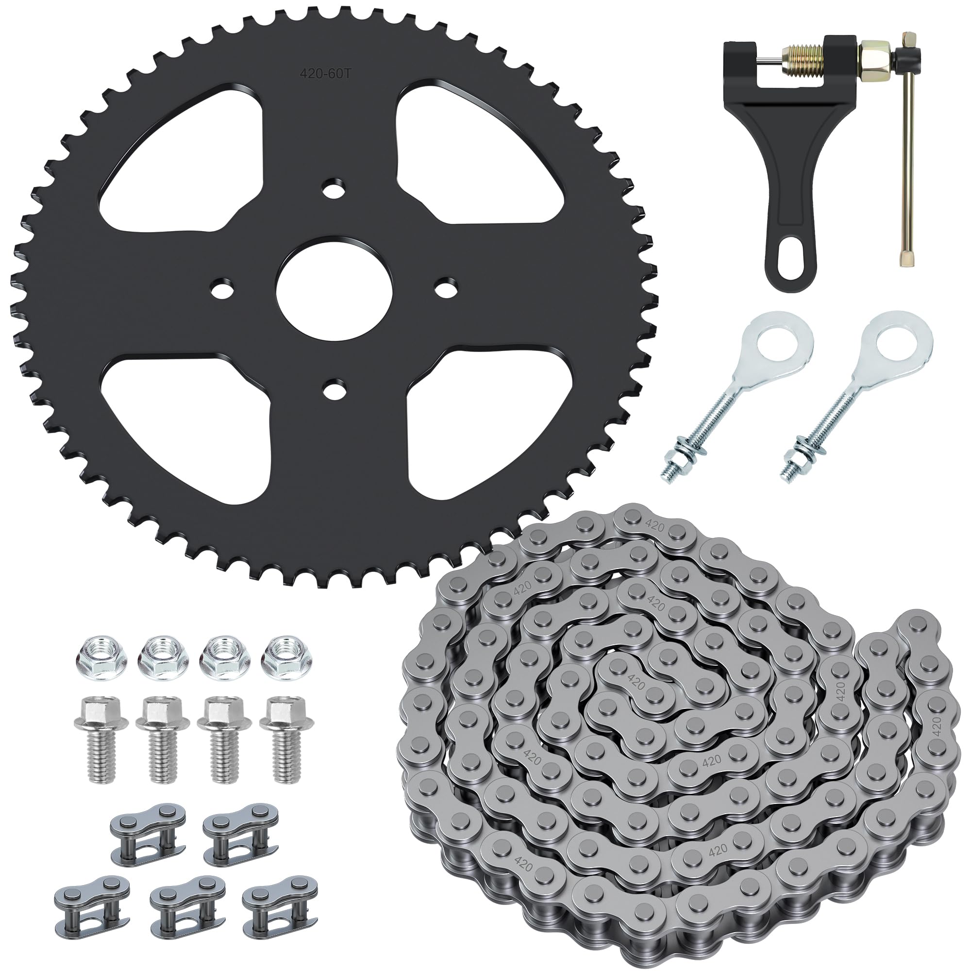 YOXUFA 60T sprocket with 420 chain, front view for reliable mini bike power