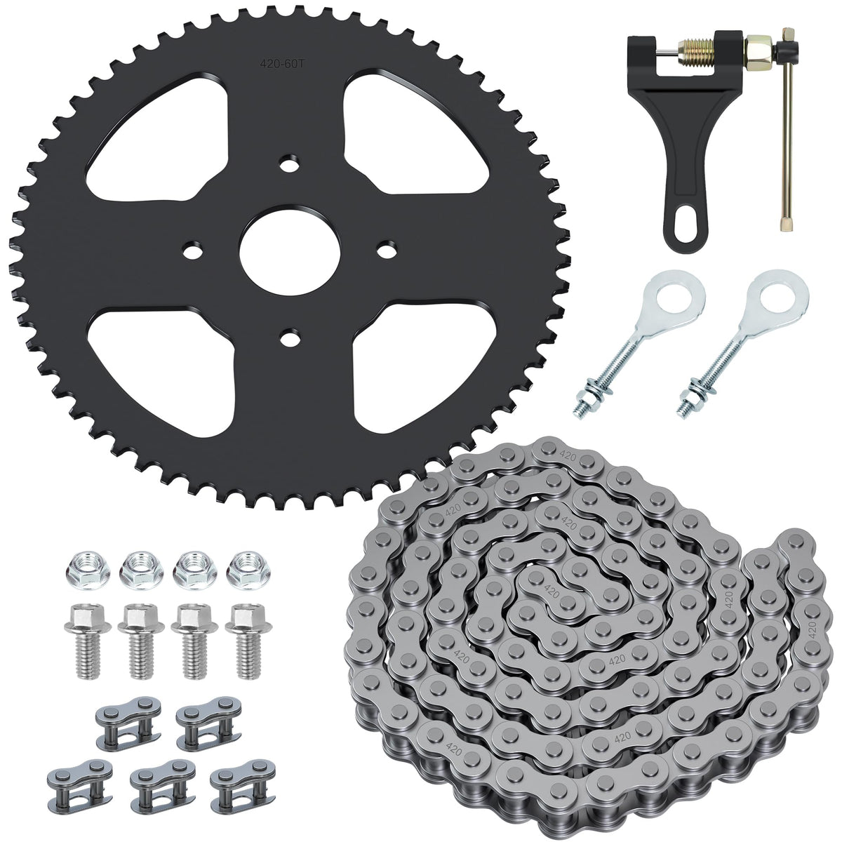 YOXUFA 60T sprocket with 420 chain, front view for reliable mini bike power