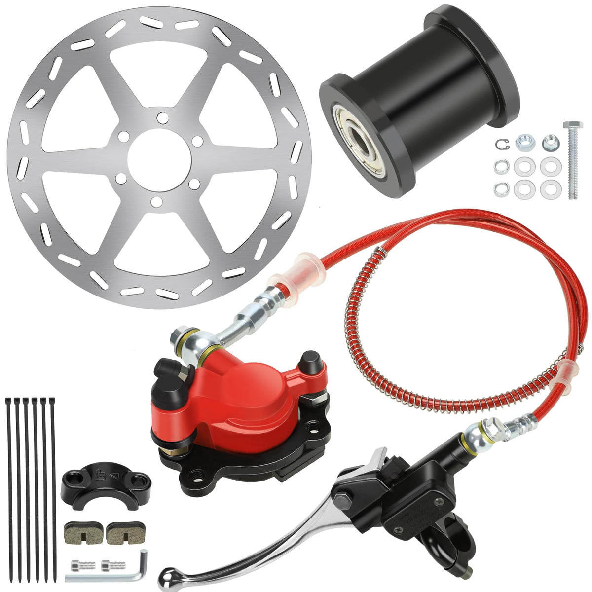 YOXUFA mini bike hydraulic brake kit assembly showing overall kit for DB30 improves stopping control.