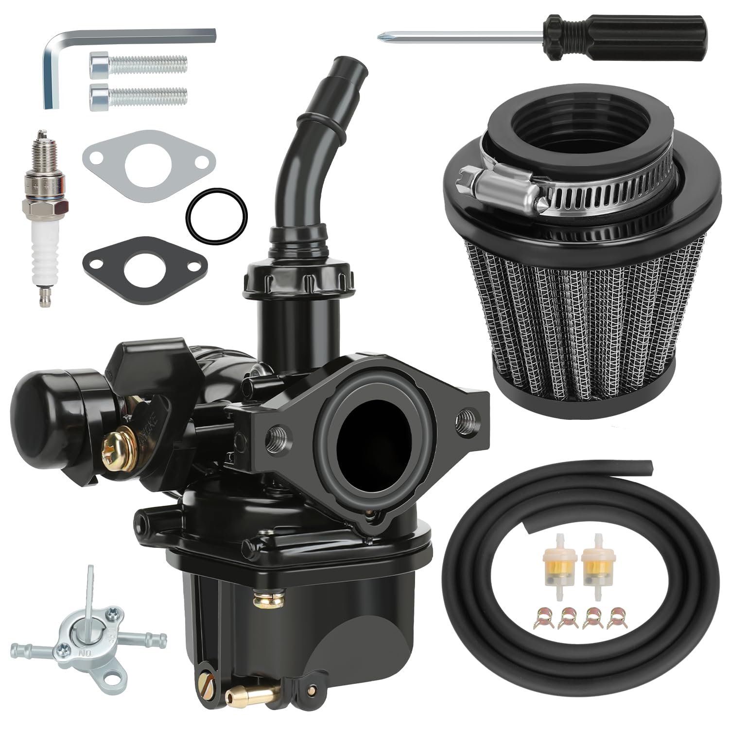 YOXUFA PZ19 carburetor side view shows install friendly design for ATVs