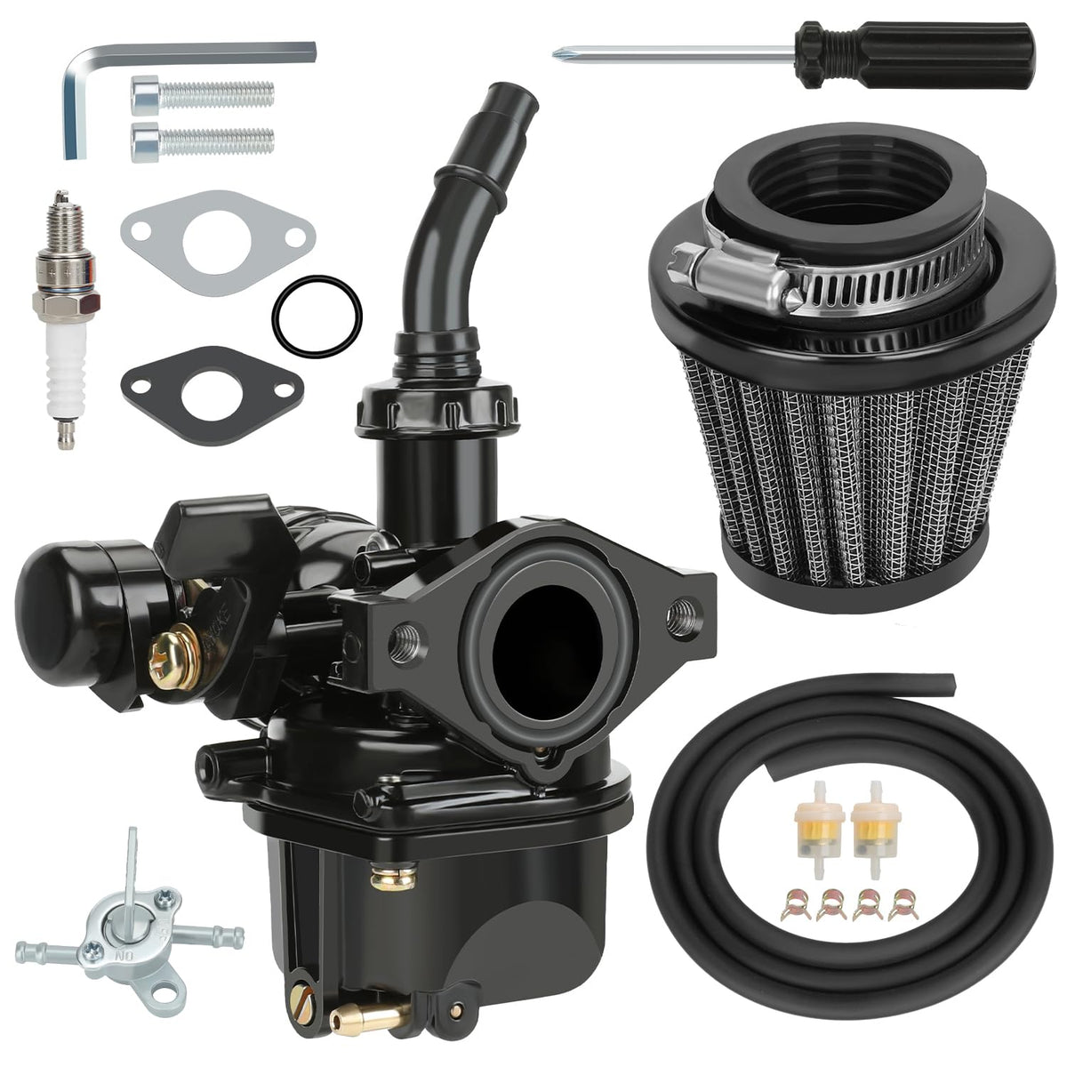YOXUFA PZ19 carburetor side view shows install friendly design for ATVs