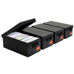 yoyobubu DVD storage box lid closed in black faux leather; sleek home media organizer.