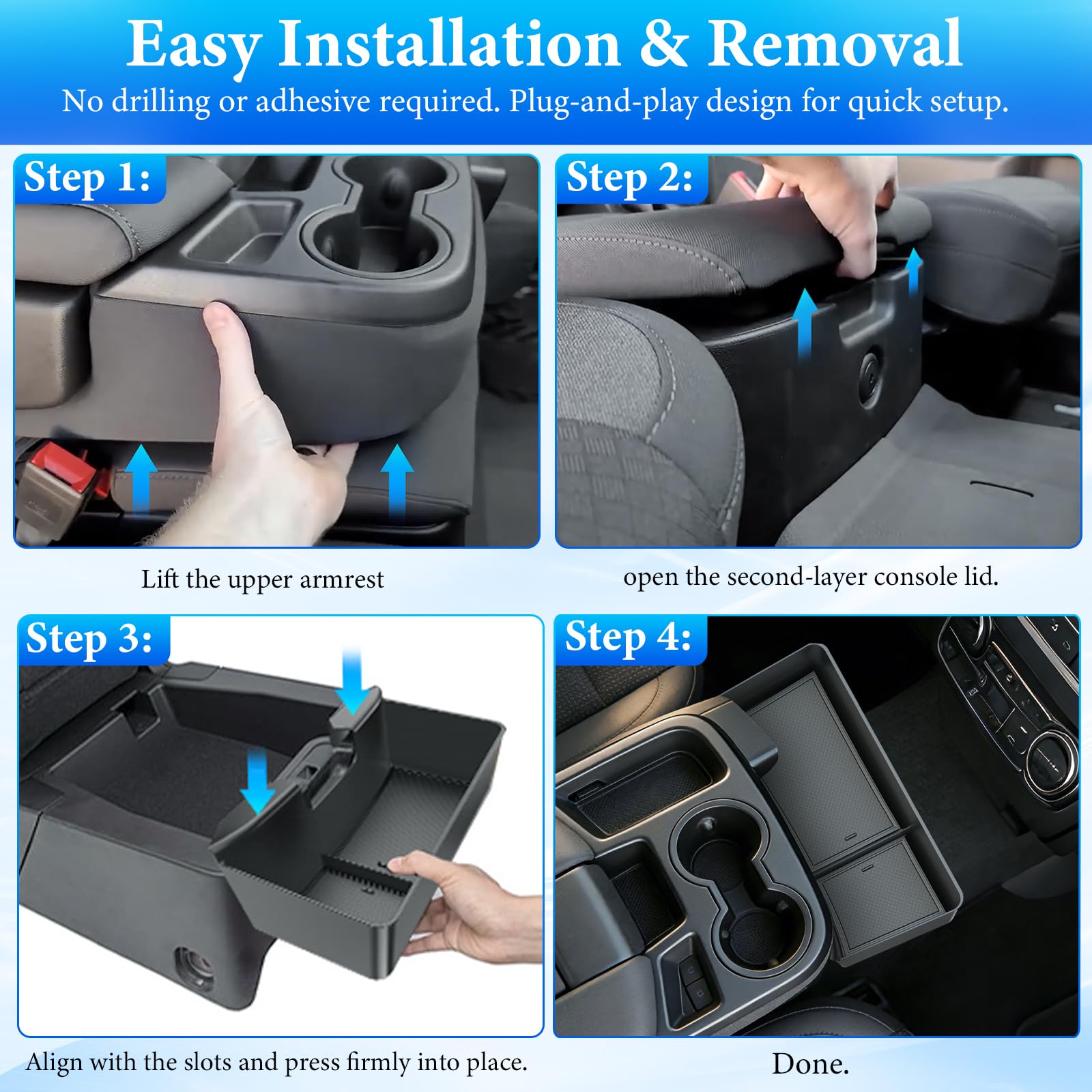 YPHUIKI center-console storage keeps phone and keys within reach