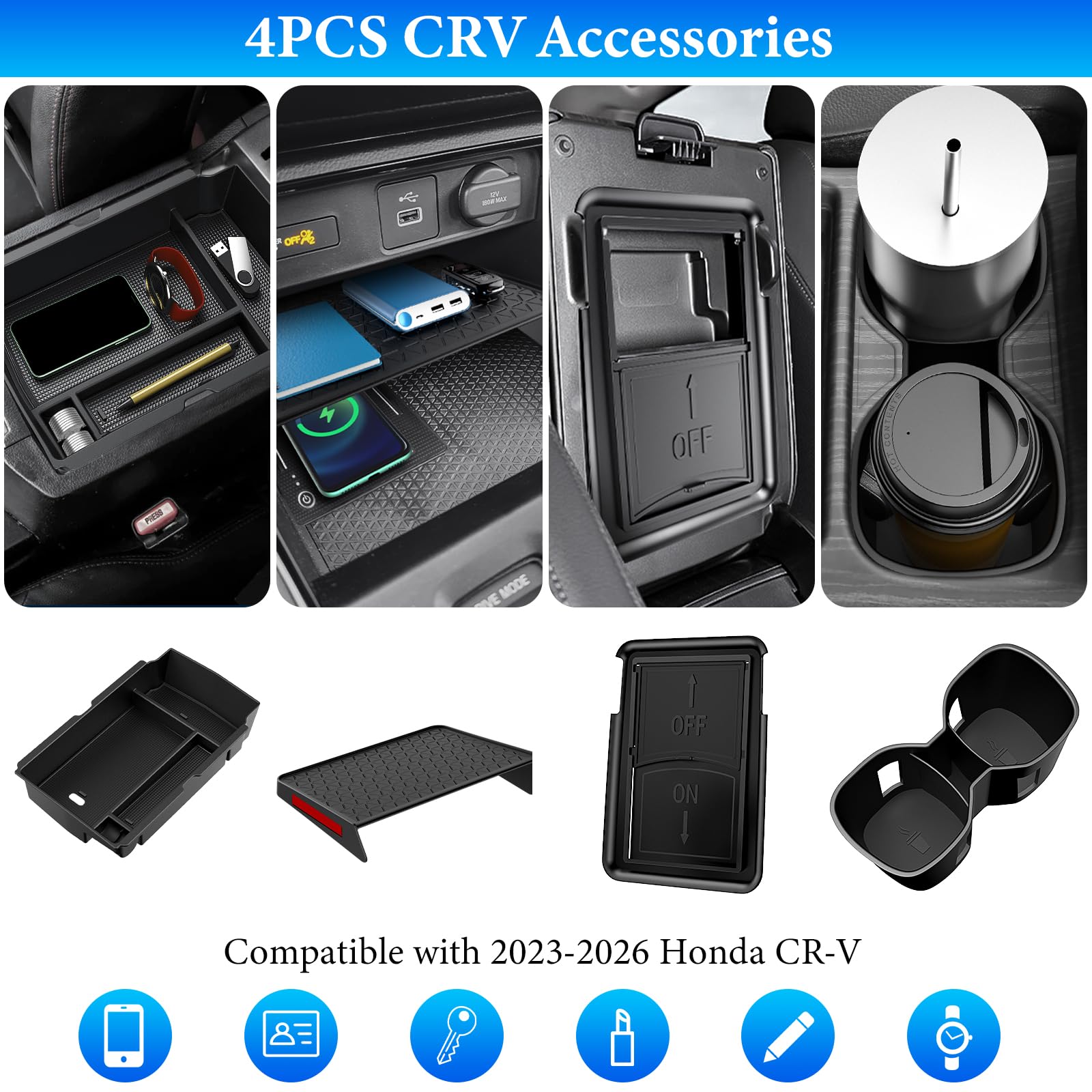 YPHUIKI CR-V armrest storage tray offers tidy two-layer access.