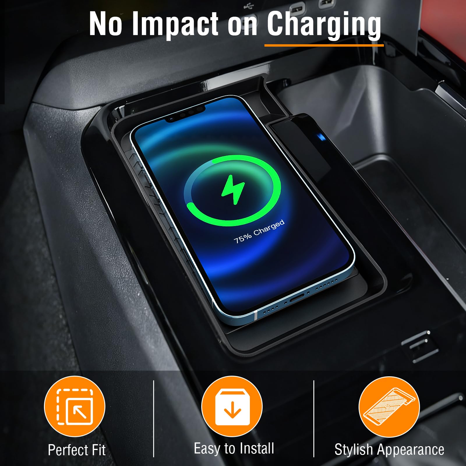YPHUIKI dual-slot center console keeps cables routed neatly.