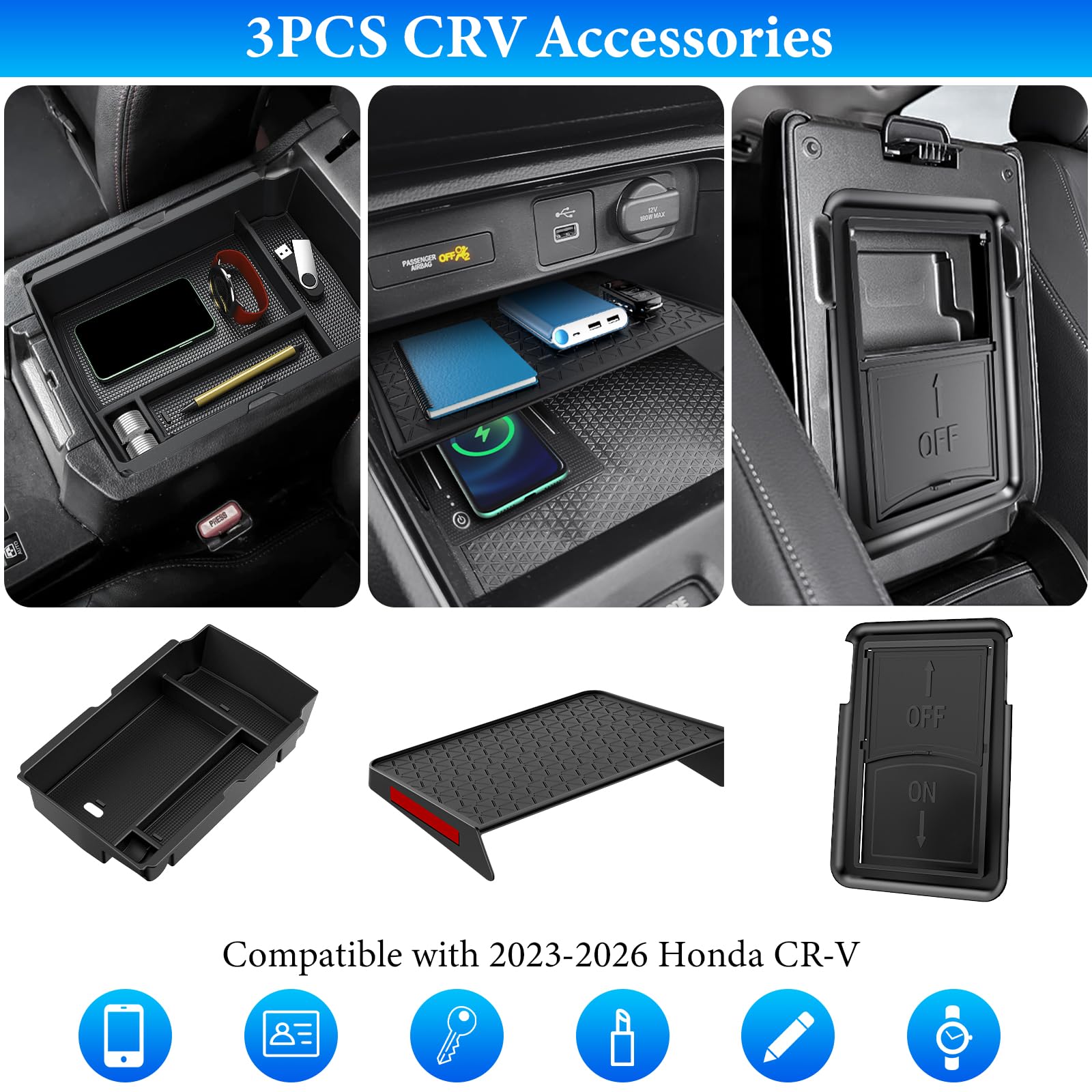 YPHUIQI armrest tray enhances access in Honda CR-V cockpit.