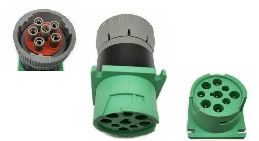 YPP Green 9pin J1939 to 6pin J1708 adapter setup for trucks.