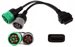 YPP Green9p split Y cable with J1939 and J1708 connectors for diesel diagnostics on trucks.