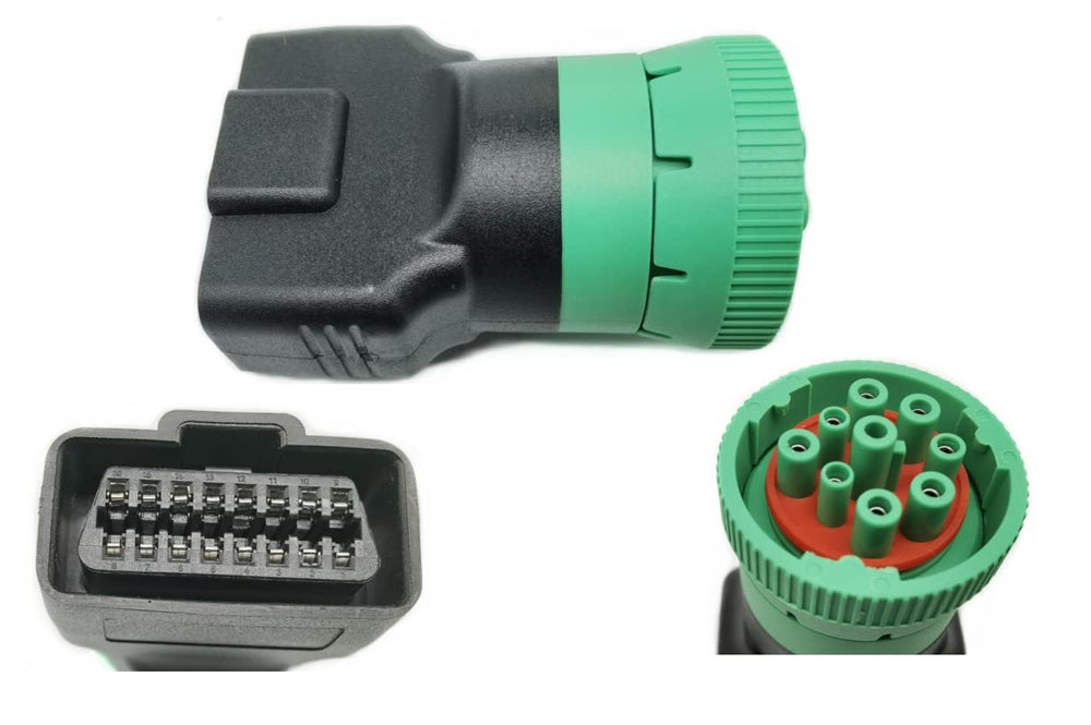 YPP Type 2 green adapter converts J1939 to OBD2 for fleets