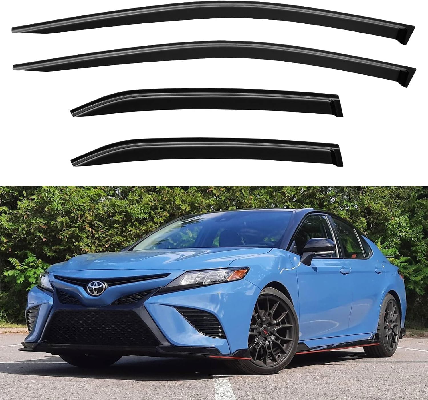 YQAUTEC Camry window visor front-left showing rain protection and air flow