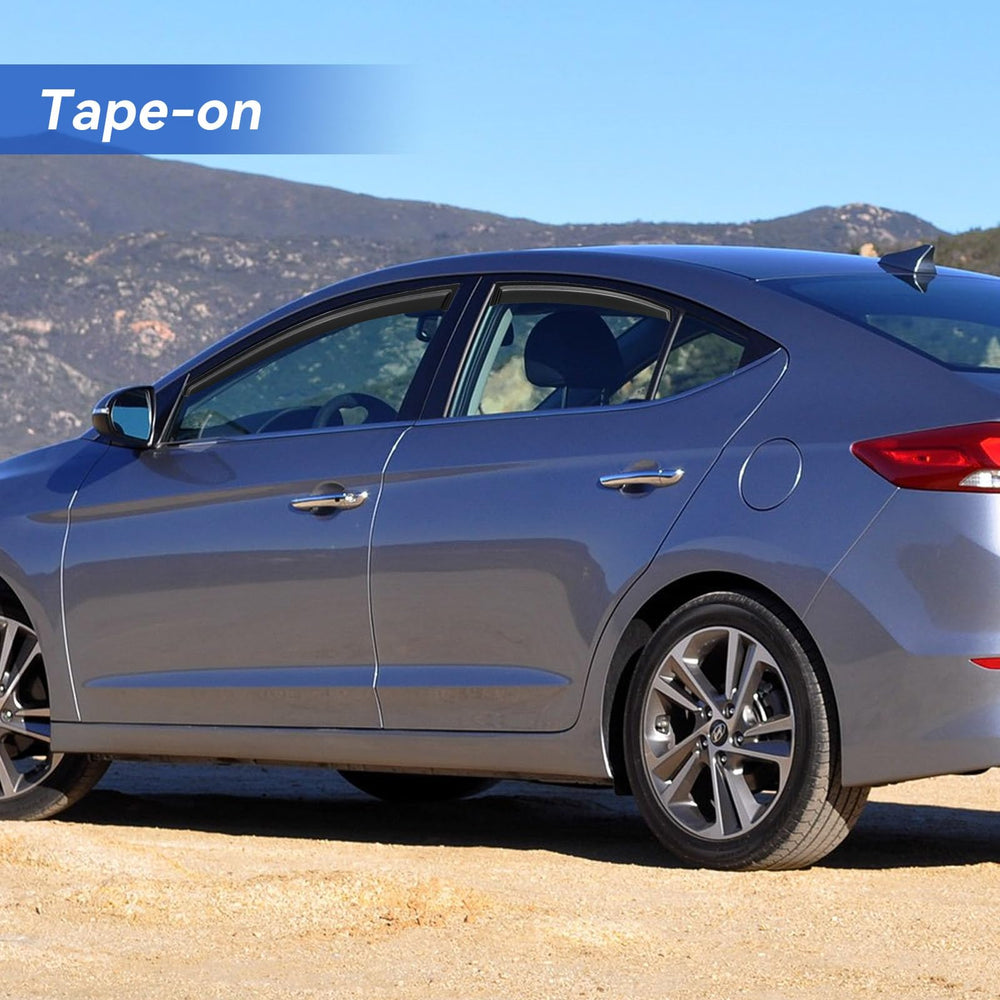 YQAUTEC Elantra window visor rear-left view reduces wind noise during open-window cruising.
