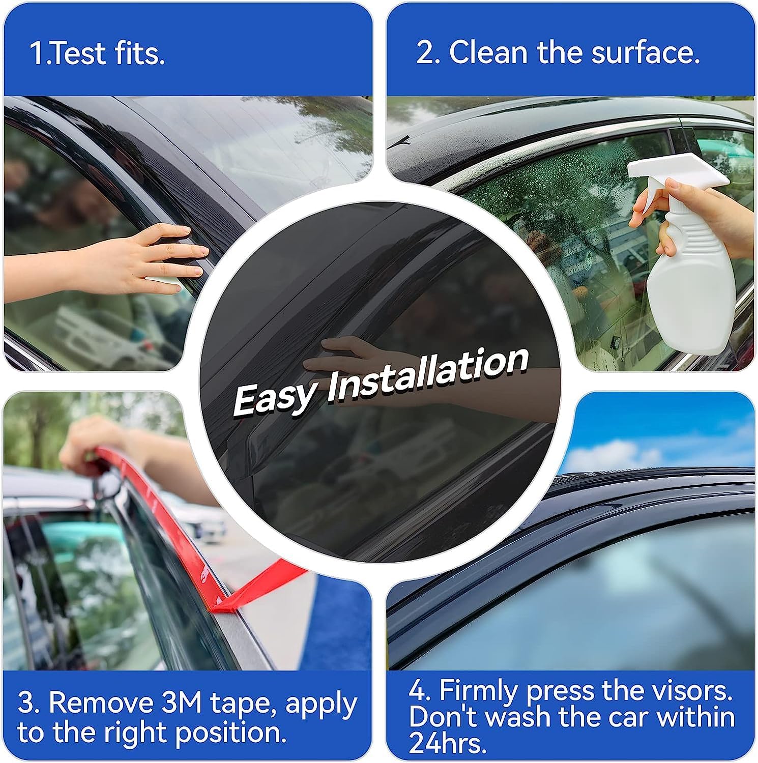 YQAUTEC 3M-tape adhesion close-up demonstrates secure fit.