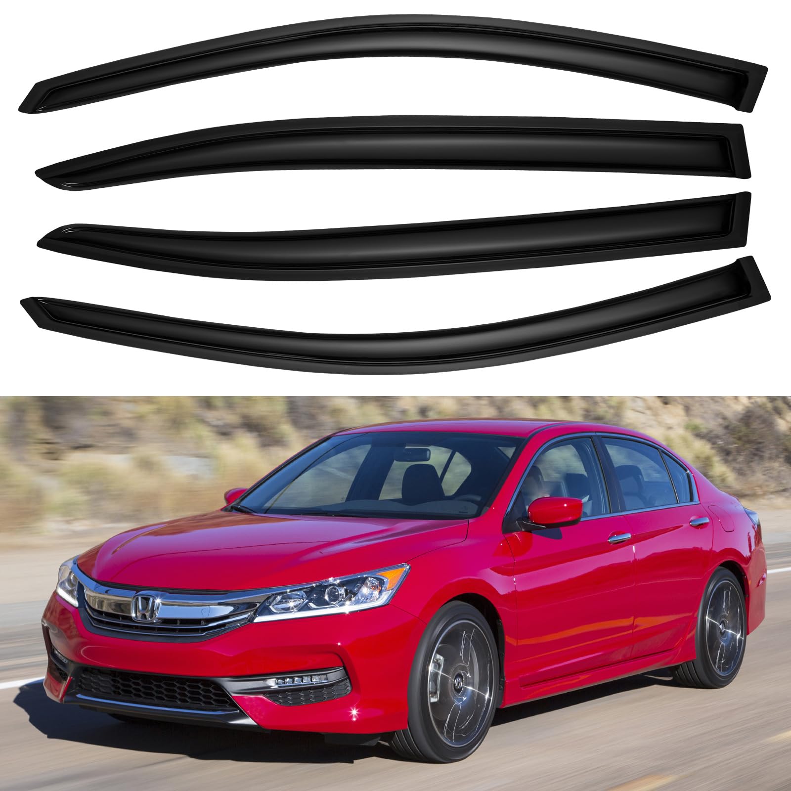 YQAUTEC Accord window visors with outside-mount design for rain deflection.