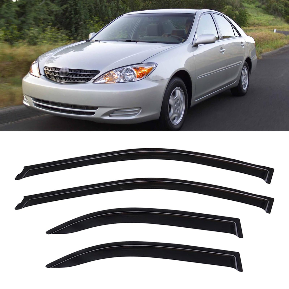 YQAUTEC Camry out-channel visor front view for rain deflection and airflow