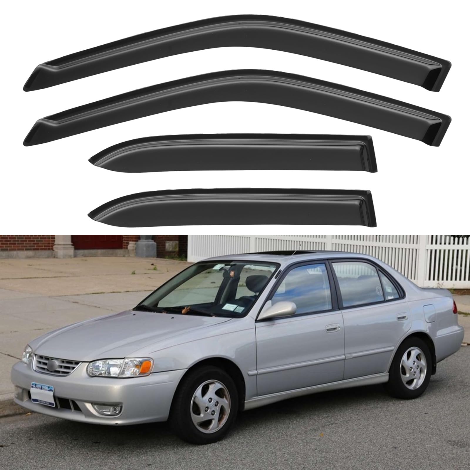 YQAUTEC Corolla window visor out-channel fit, improving airflow while blocking rain.
