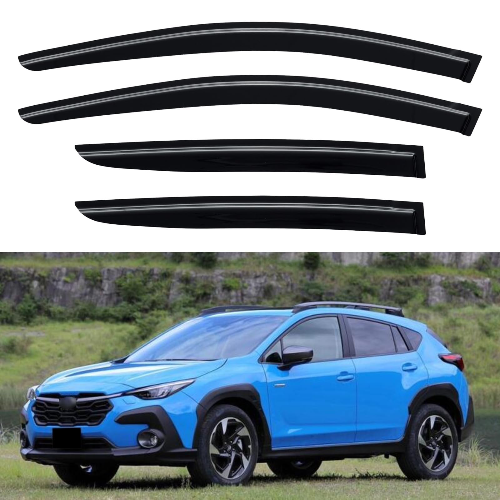 YQAUTEC Crosstrek out-channel visor shields rain and keeps interior fresh.