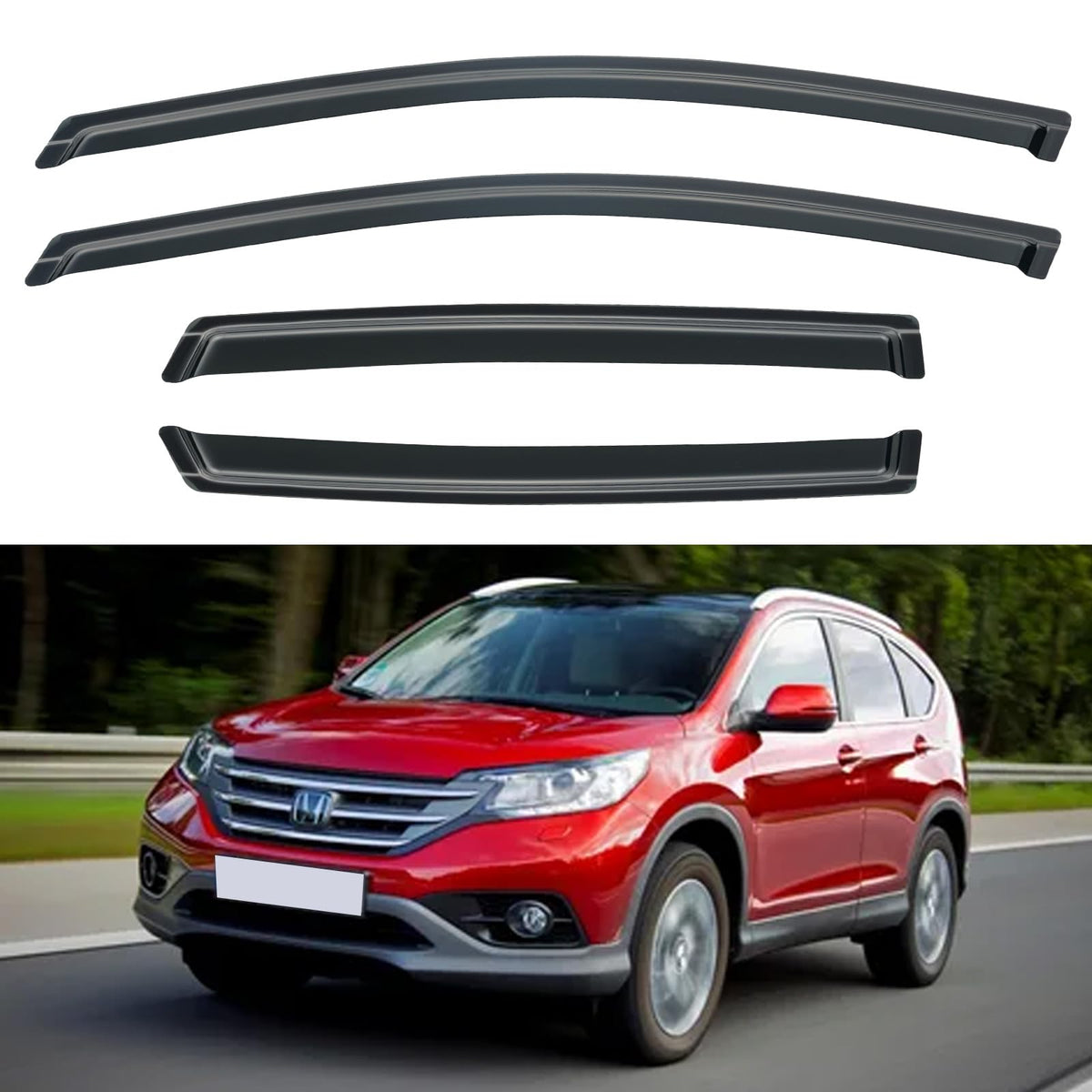 YQAUTEC CR-V out-channel rain guard installed on front window for rain protection and fresh air