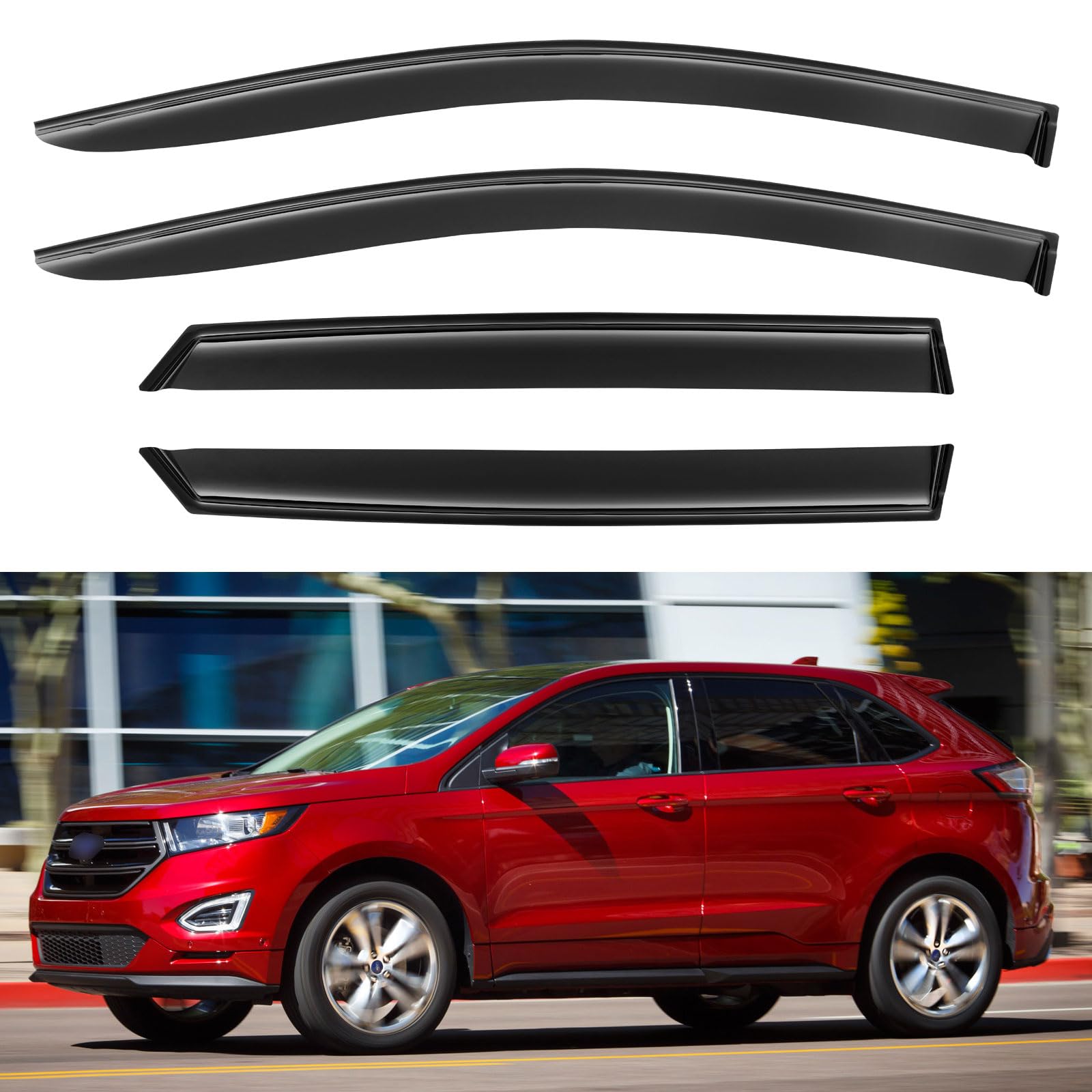 YQAUTEC Edge window visors front view offering rain protection while driving.